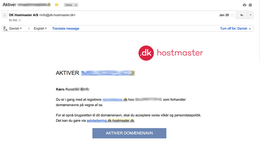 Nu skal du aktivere dit blogdomæne hos DK-Hostmaster.
